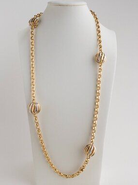 Nina Ricci Long Rolo Chain Necklace 22K Triple Gold Plate Two Tone Signed